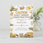 Baubulldozer-Feier Baby-Junge-Shower Einladung (Stehend Vorderseite)
