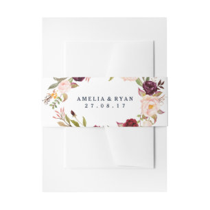 Bauchband der Burgundy Foral Navy Einladungsbanderole