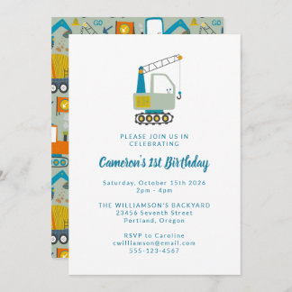 BauDigger Trucks Blue 1. Geburtstag Party Einladung