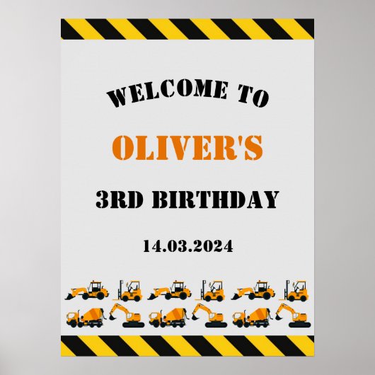 BauDiggers Geburtstagsparty Willkommenspender Poster (Vorne)