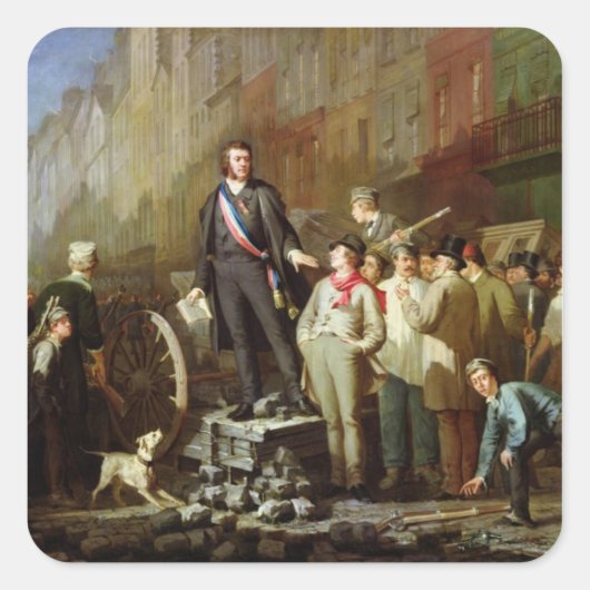 Baudin an der Barrikade von Faubourg Quadratischer Aufkleber (Vorderseite)