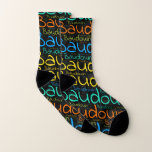 Baudouin Socken<br><div class="desc">Baudouin. Show and wear this popular beautiful male first name designed as colorful wordcloud made of horizontal and vertical cursive hand lettering typography in different sizes and adorable fresh colors. Wear your positive french name or show the world whom you love or adore. Merch with this soft text artwork is...</div>