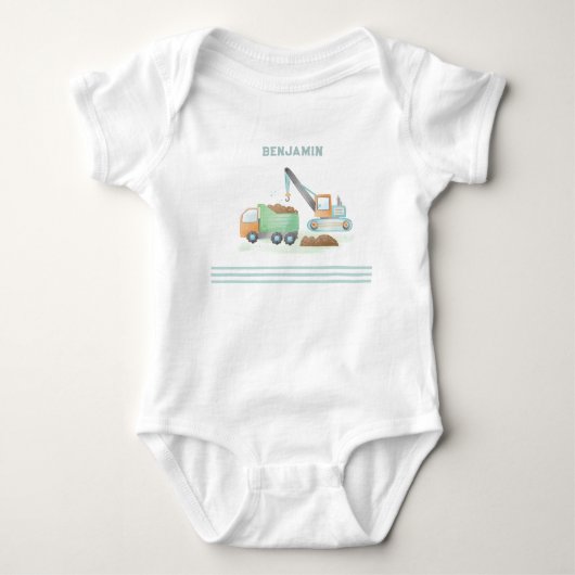 Baudump Truck Soft Green Blue Boy Name Baby Strampler (Vorderseite)