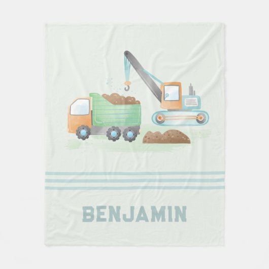 Baudump Truck Soft Green Blue Boy Name Fleecedecke (Vorderseite)