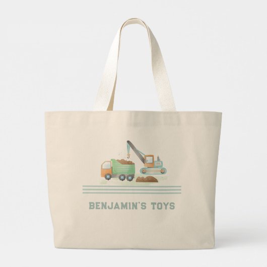 Baudump Truck Soft Green Blue Boy Name Jumbo Stoffbeutel (Rückseite)