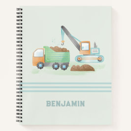 Baudump Truck Soft Green Blue Boy Name Notizblock