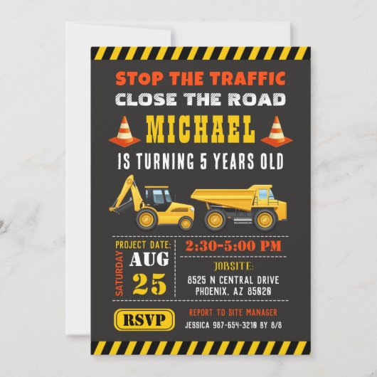 Baueinladung, Gebäude Party Geburtstag Einladung (Vorderseite)