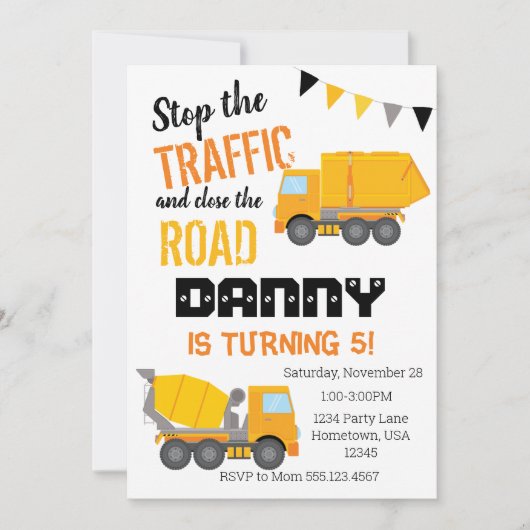 Baueinladung, Gelbwagen Einladung (Vorderseite)