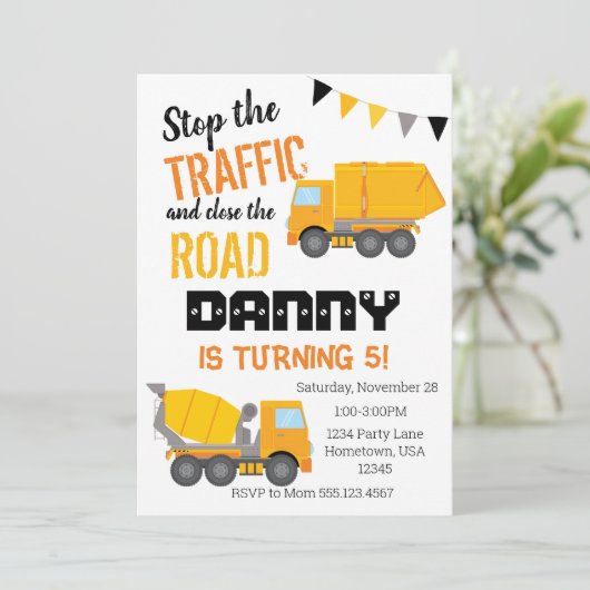 Baueinladung, Gelbwagen Einladung (Stehend Vorderseite)