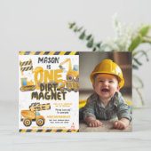 Bauen, Hüftwagen 1. Geburtstag Einladung (Stehend Vorderseite)