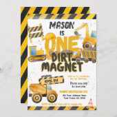 Bauen, Hüftwagen 1. Geburtstag Einladung (Vorne/Hinten)