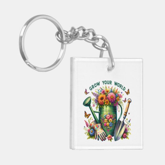 Bauen Sie Ihr Blumengartendesign auf der Welt Schlüsselanhänger (Vorderseite links)