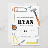 Bauen wir! Boy's Construction Tool Geburtstag Einladung (Vorderseite)