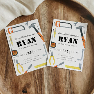 Bauen wir! Boy's Construction Tool Geburtstag Einladung