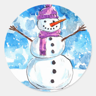 Bauen wir einen Schneemann Runder Aufkleber