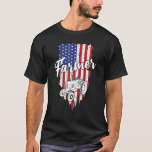 Bauer American Flag Retro Farm Tractor Usa Pat T-Shirt