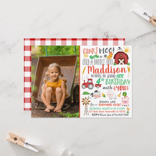 Bauer Aquarell Geburtstag Einladung mit Foto (Vorderseite/Rückseite Beispiel)