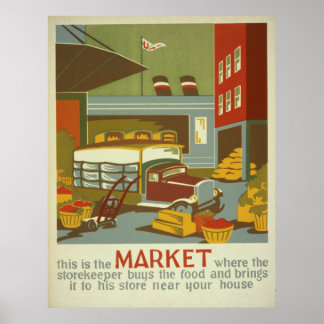 Bauer auf dem Lebensmittelmarkt vermarkten WPA-Vin Poster