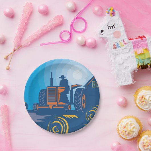 Bauer auf einem Zugfahrzeug Pappteller (Party)