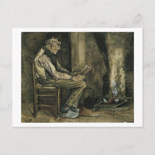 Bauer bei Fireside Reading, Vincent van Gogh Postkarte (Vorderseite)