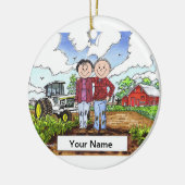 Bauer Couple - Weißer Traktor Keramik Ornament (Links)