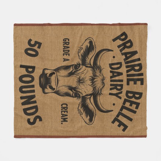 Bauer Cow Burlap Style Fleecedecke (Vorderseite (Horizontal))