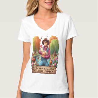Bauer der Aquarellmutterin, die Hühner aufklebt T-Shirt