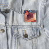Bauer, der Huhn gemalte Art umarmt Button (Beispiel)