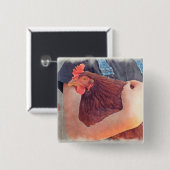 Bauer, der Huhn gemalte Art umarmt Button (Vorne & Hinten)