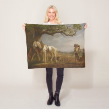 Bauer, die auf einem Feld mit Pferden und Pflug st