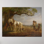 Bauer, die auf einem Feld mit Pferden und Pflug st Poster (Vorne)