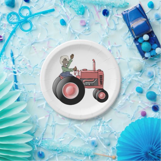 Bauer, die mit einem Traktorpapier fahren, Teller (Party)