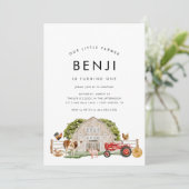 Bauer für Tierkinder 1. Geburtstag Party Einladung (Stehend Vorderseite)