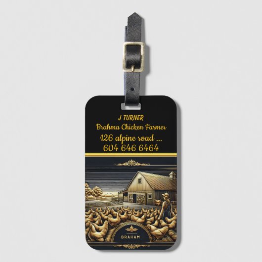 Bauer Gekümmert für Brahma-Hühner in Morgengrauen Gepäckanhänger (Vorderseite Vertikal)