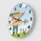 Bauer Girl mit Gartenmöbeln Große Wanduhr (Winkel)