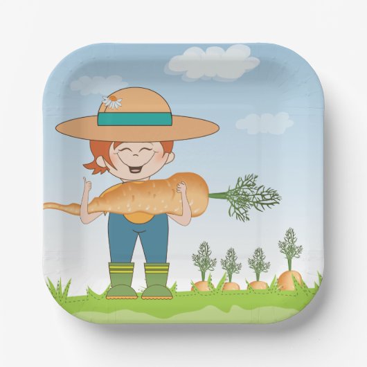 Bauer Girl mit Gartenmöbeln Pappteller (Vorderseite)