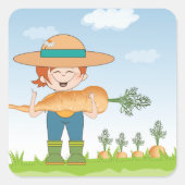 Bauer Girl mit Gartenmöbeln Quadratischer Aufkleber (Vorderseite)