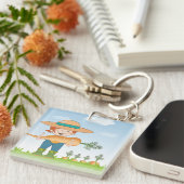 Bauer Girl mit Gartenmöbeln Schlüsselanhänger (Vorderseite rechts)