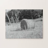 Bauer Hay Field Scene B&W Round Bales im Sommer Puzzle (Horizontal)