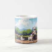 Bauer, Hund und Bauernhof in Pixel Kaffeetasse (Mittel)