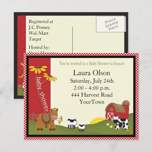 Bauer Kinderdusche Postkarte Einladung (Vorne/Hinten)