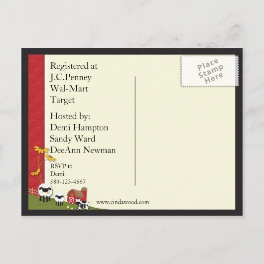 Bauer Kinderdusche Postkarte Einladung (Rückseite)