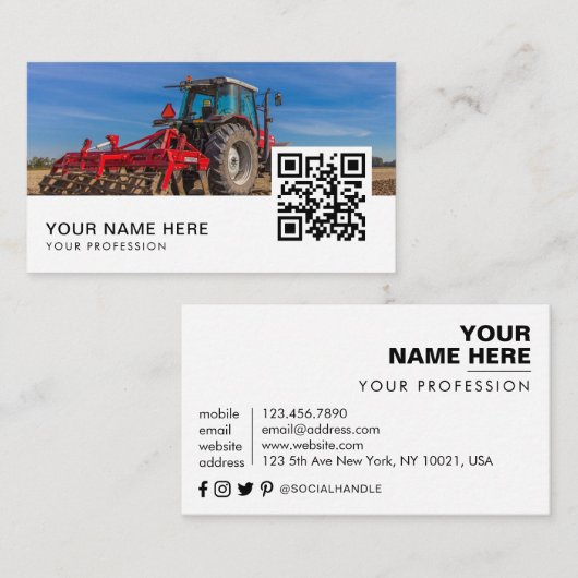 Bauer Landwirtschaftstrator QR-Code Visitenkarte (Vorne/Hinten)