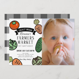 Bauer Market Chic White 1. Geburtstag Foto Einladung