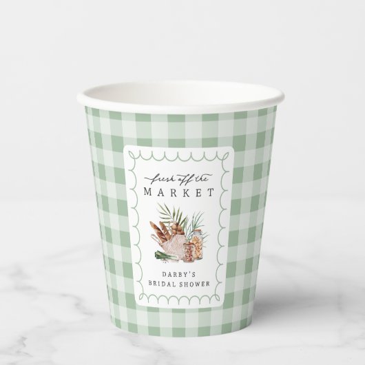Bauer Market Green Gingham Brautparty Pappbecher (Vorderseite)