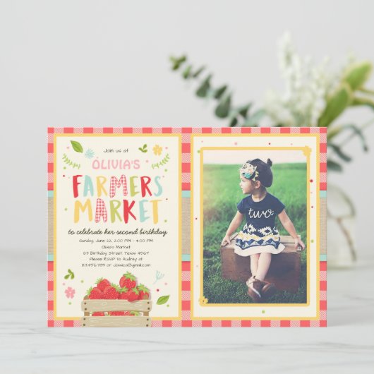 Bauer Markt Einladung Erdbeerfarm Geburtstag (Stehend Vorderseite)