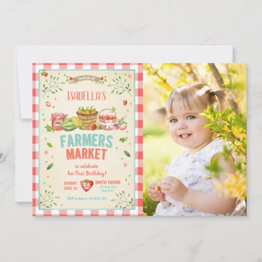 Bauer Markt Grosse Veggies Obst Rote Girl Party Einladung (Vorderseite)