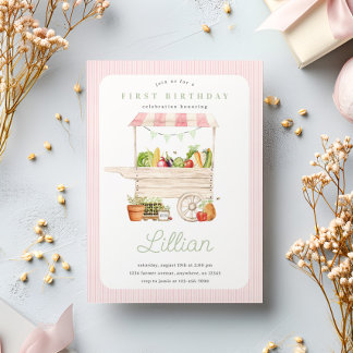 Bauer Markt Stand Obst und Gemüse Geburtstag Einladung