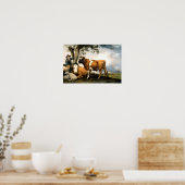Bauer mit Kühen und Schafen Poster (Küche)