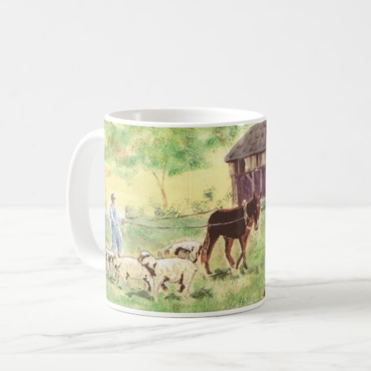 Bauer mit Mule und Schafen Kaffeetasse (Vorderseite Links)